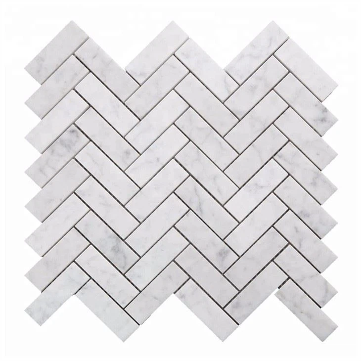 Carrara White Herringbone Marble Mosaic