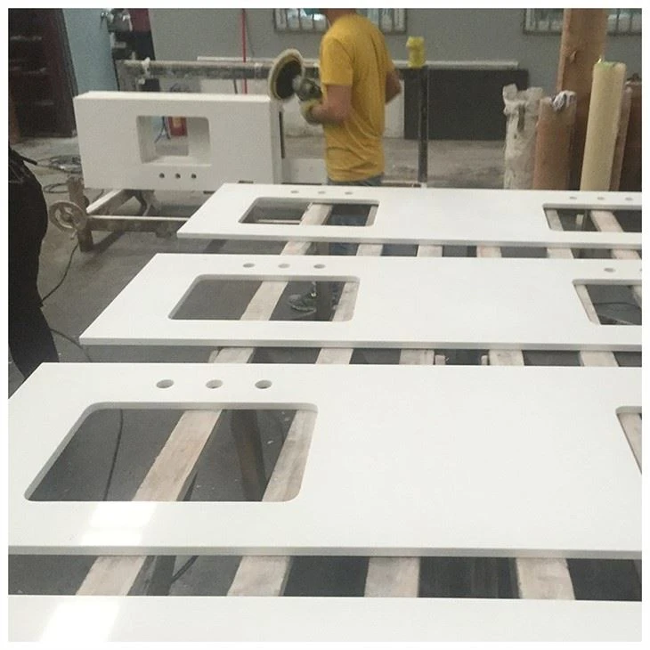 Pure White Quartz Bathroom Countertops Double Sink
