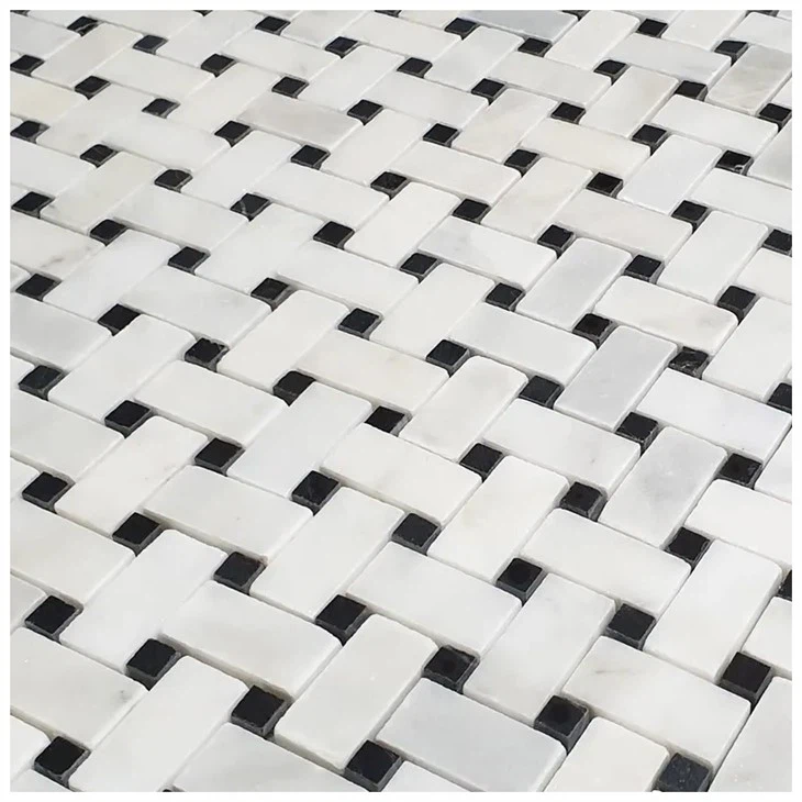 bianco carrara polished marble basketweave tile
