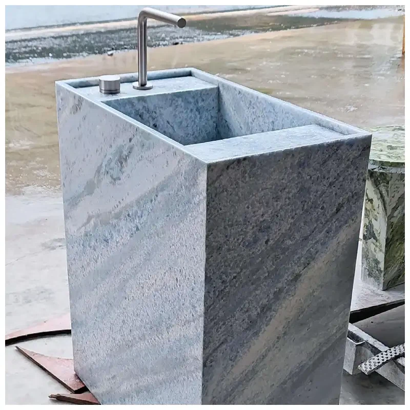 Blue Crystal Marble Pedestal Sinks